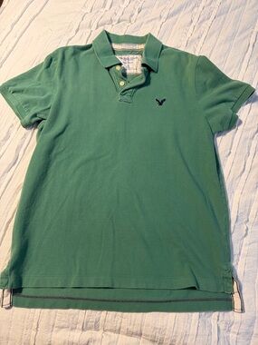 American Eagle Outfitters Green Polo with Navy Eagle Logo